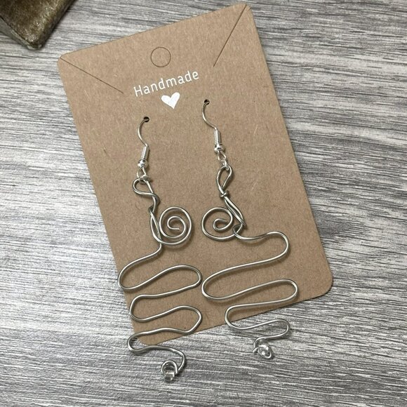 Handmade Abstract Silver Wire Statement Earrings - Picture 1 of 2